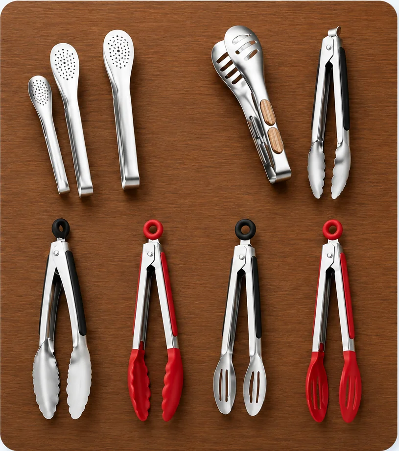 Airline tongs product range on warm brown background